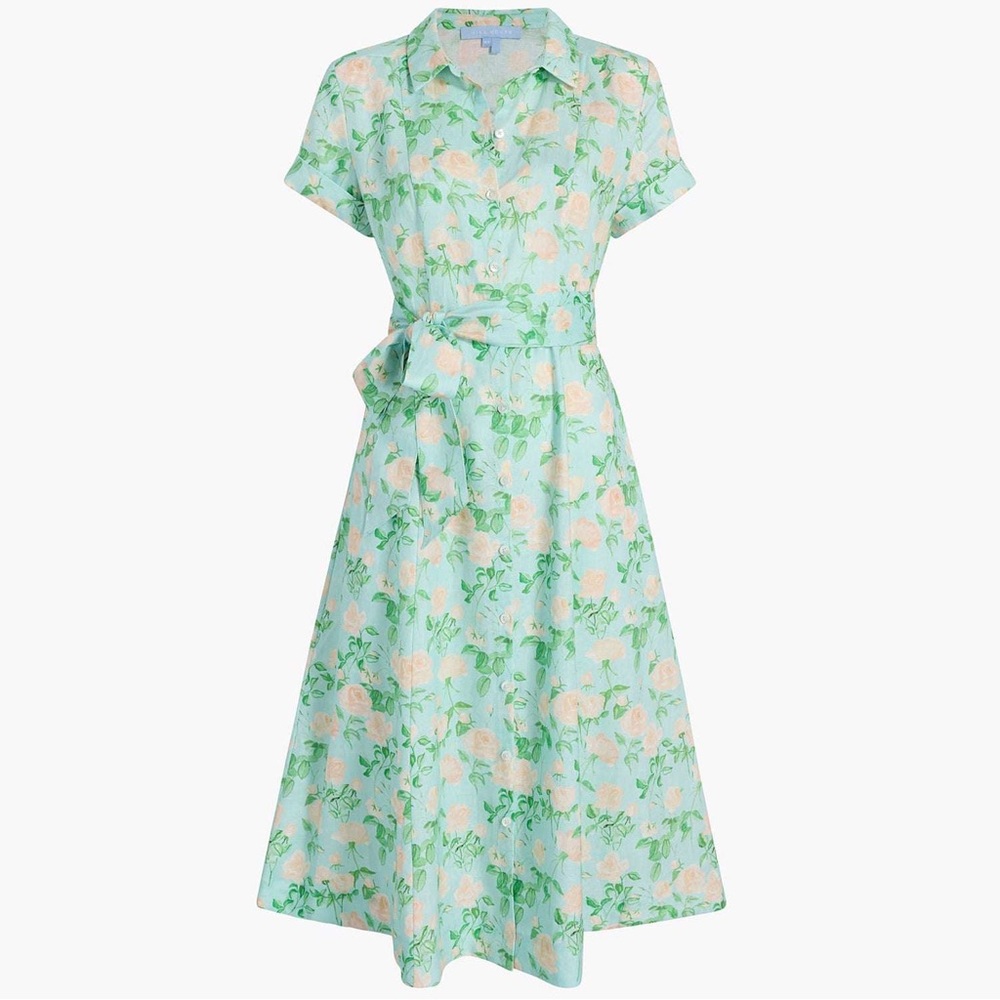 Hill House Home The Lily Dress Blue Roses Linen Size small